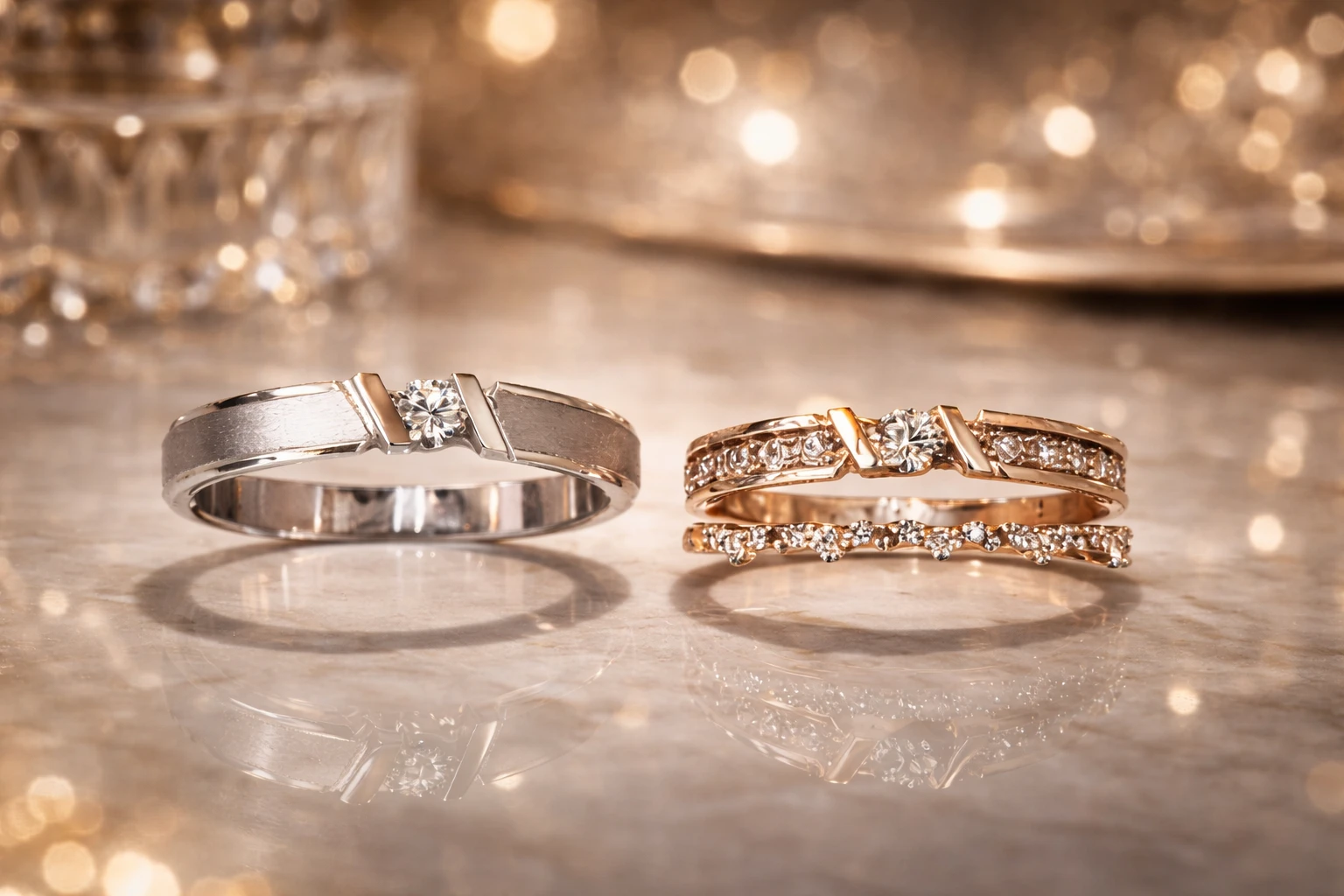 14K 화이트골드 맞춤 반지 - 사이즈 조절 가능