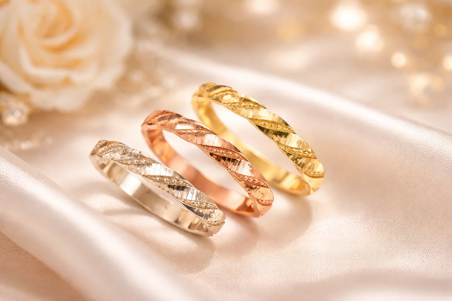 삼색 골드 트위스트 컷팅 반지