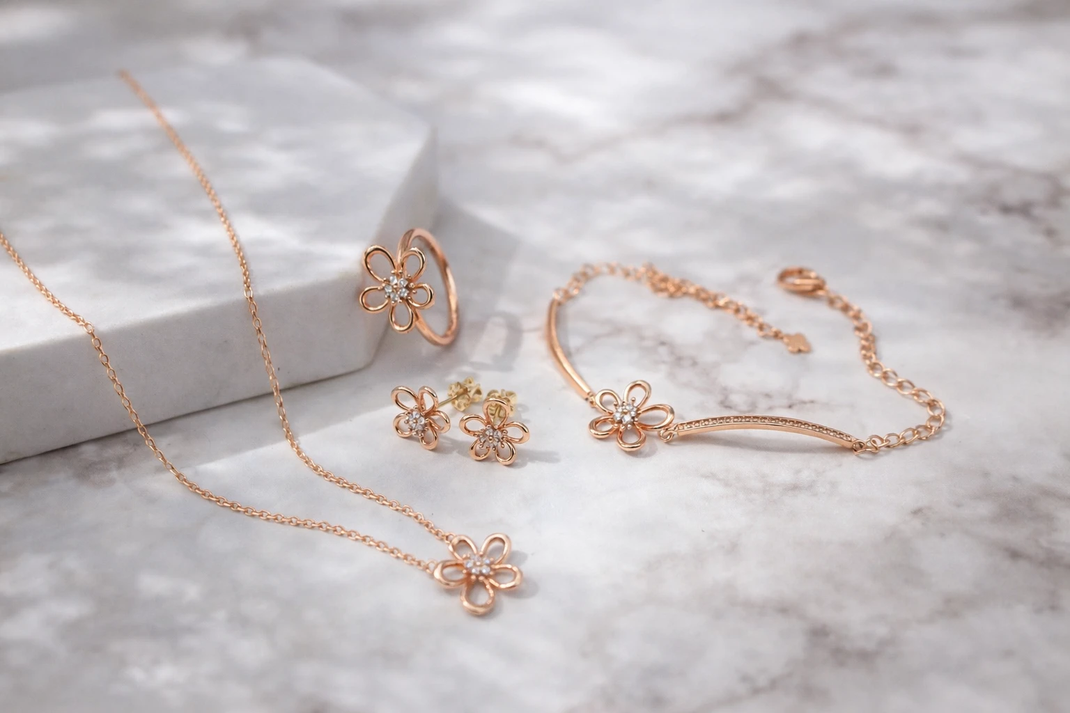 플라워 모티브 로즈골드 주얼리 세트