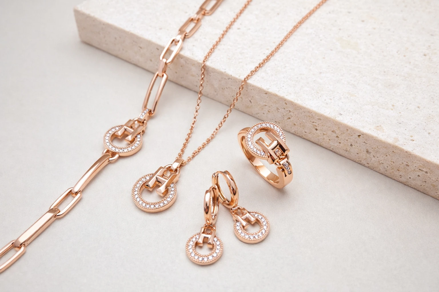 서클 링크 파베 로즈골드 주얼리 세트