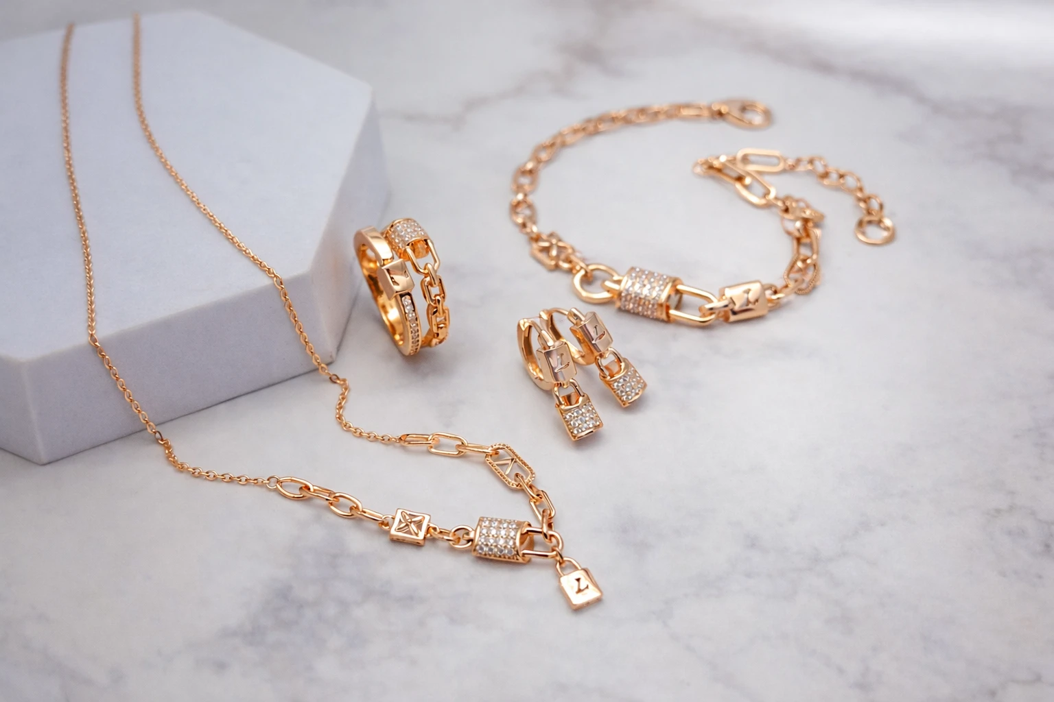 자물쇠 체인 골드 주얼리 세트